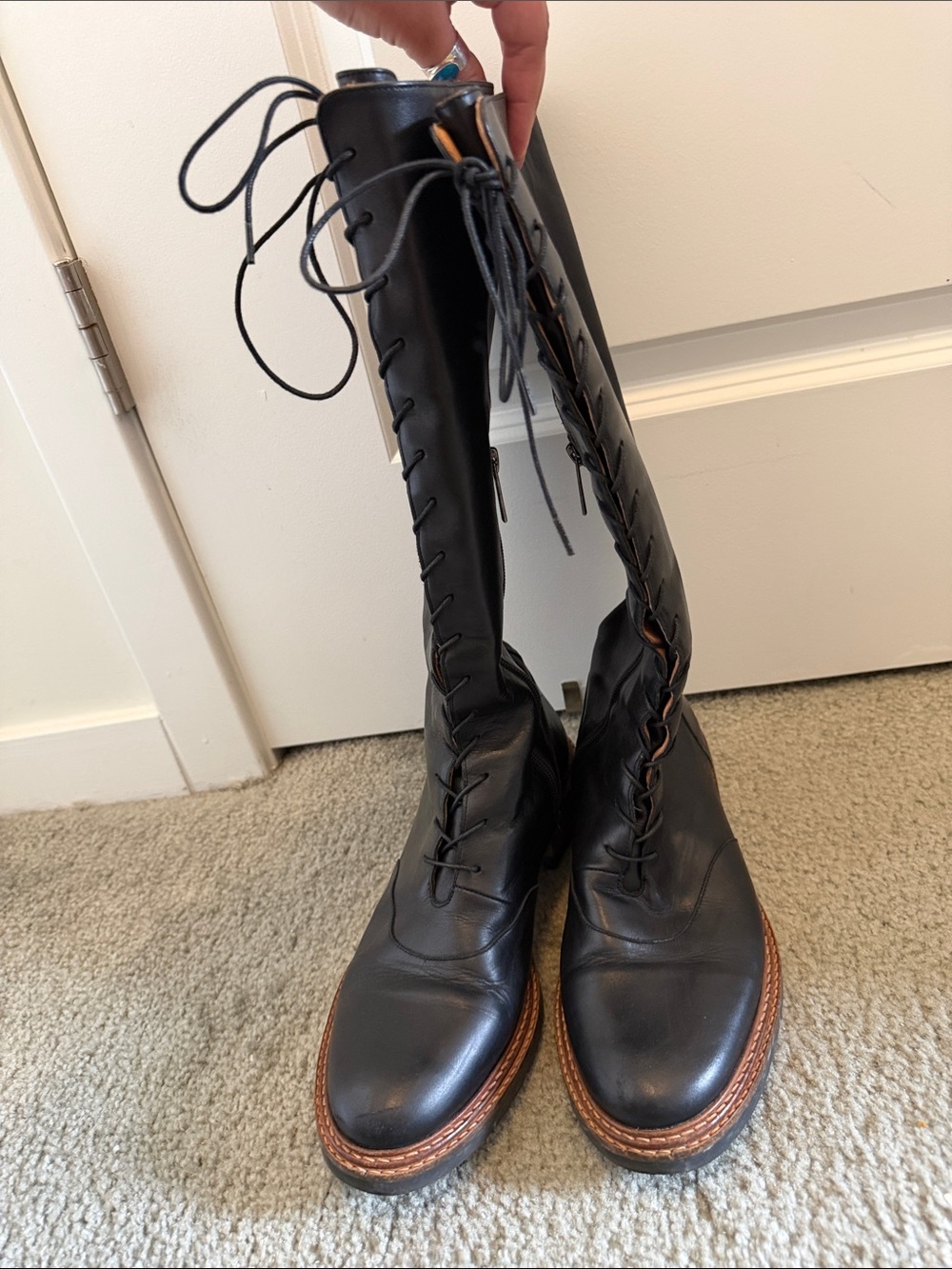 Classic Black Leather Knee-High Riding Boots DUO boots extended calf - Picture 4 of 5